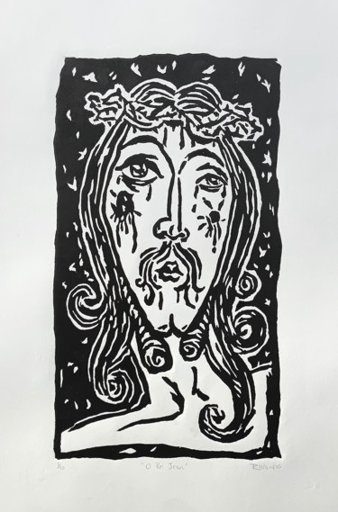 Prenten & gravures getiteld "O Rei Jesus" door Renato Wilmers, Origineel Kunstwerk, Linosnede