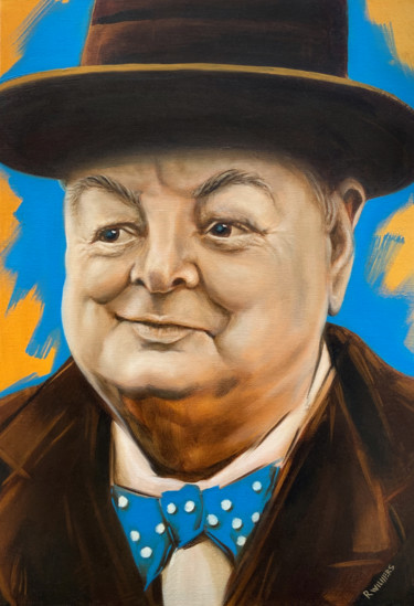 Schilderij getiteld "Sir Winston" door Renato Wilmers, Origineel Kunstwerk, Olie