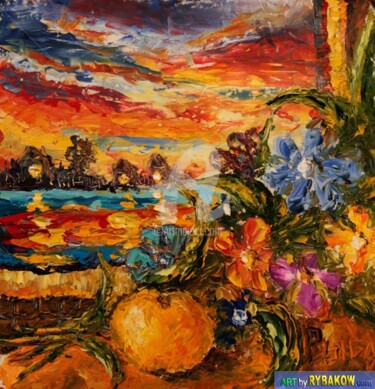 Painting titled "PAINTING Flowers on…" by Rybakow Fine Art, Original Artwork, Oil