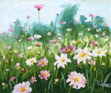 Painting titled "Flower meadow delic…" by Rybakow Fine Art, Original Artwork, Oil