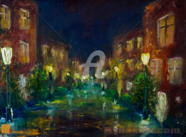 Pintura intitulada "Night City landscap…" por Rybakow Fine Art, Obras de arte originais, Outro