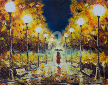 Peinture intitulée "Night city landscap…" par Rybakow Fine Art, Œuvre d'art originale, Huile