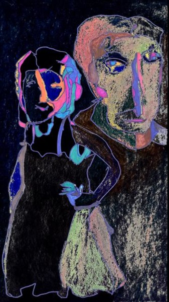 Картина под названием "Authoress and her c…" - Rybalko, Подлинное произведение искусства, Масло
