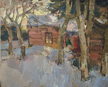 Painting titled "зимний вечер" by Borys Rybinsky, Original Artwork, Oil