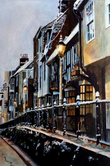 Painting titled "HIGH STREET SNOW, H…" by Ryepress - Colin Bailey, Original Artwork, Oil