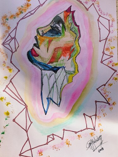 Картина под названием "Expression" - Rym Murtada, Подлинное произведение искусства, Акварель