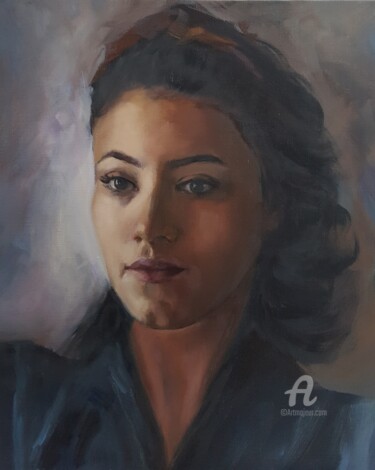 Painting titled "Portrait jeune fille" by Rym, Original Artwork, Oil