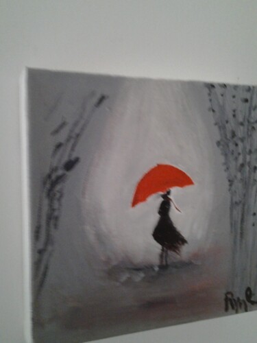 Painting titled "Le parapluie rouge" by Rynne, Original Artwork, Acrylic Mounted on Wood Stretcher frame