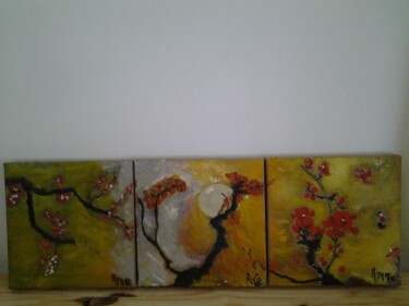 Painting titled "Japonese song" by Rynne, Original Artwork, Acrylic Mounted on Wood Stretcher frame