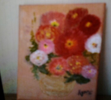 Painting titled "Big flowers" by Rynne, Original Artwork, Oil Mounted on Wood Stretcher frame