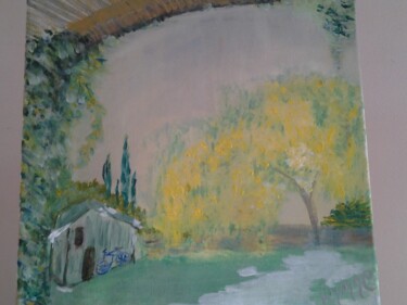Peinture intitulée "Mimosa sous la neig…" par Rynne, Œuvre d'art originale, Huile Monté sur Châssis en bois