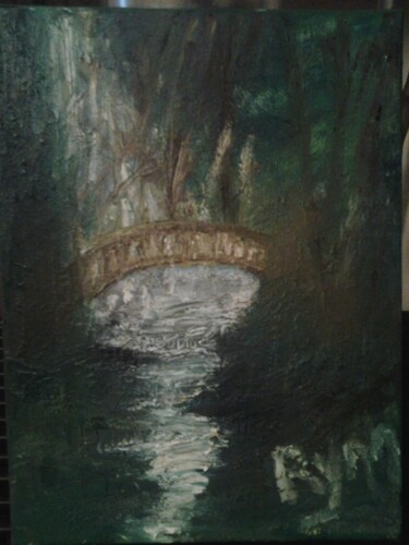 Painting titled "Aux cascades de Dor…" by Rynne, Original Artwork, Oil Mounted on Wood Stretcher frame