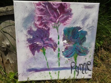 Painting titled "Mauves" by Rynne, Original Artwork, Oil Mounted on Wood Stretcher frame