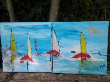 Pintura intitulada "Voiles sur la mer" por Rynne, Obras de arte originais, Óleo Montado em Armação em madeira