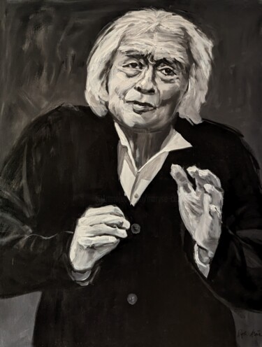 Schilderij getiteld "Seiji Ozawa" door Maryse Coin (Ryse Kaïa), Origineel Kunstwerk, Acryl Gemonteerd op Frame voor houten b…