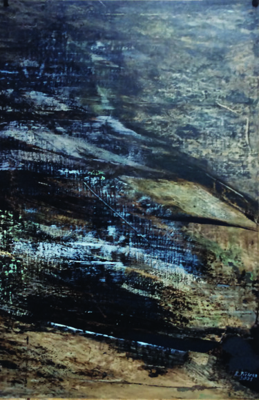 Peinture intitulée "Night rocks" par Ryszard Pielesz, Œuvre d'art originale, Tempera