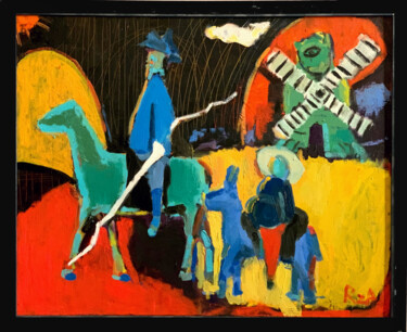 Painting titled "Don Quixote against…" by Rza Rzazadeh, Original Artwork, Oil