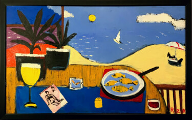 Pittura intitolato "Lunch on beach" da Rza Rzazadeh, Opera d'arte originale, Olio Montato su Telaio per barella in legno