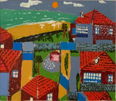Painting titled "Houses" by Rza Rzazadeh, Original Artwork, Tempera