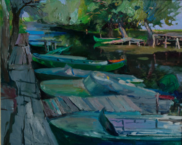 Pintura intitulada "The Boat Pier" por Sergey Kostov, Obras de arte originais, Óleo