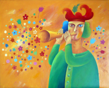 Pintura titulada "цветочный блюз" por Sergei Burmanov, Obra de arte original, Oleo