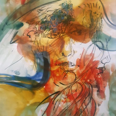 Painting titled "Peinture Contempora…" by Sophie Duchaine, Original Artwork, Encaustic Mounted on Glass