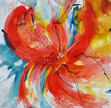 Pintura titulada "Note florale rouge" por Sophie Duchaine, Obra de arte original, Encáustico