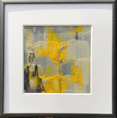 Painting titled ""Black & Yellow"" by Sophie Duchaine, Original Artwork, Encaustic Mounted on Cardboard