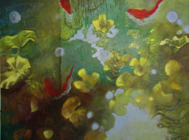 Pintura intitulada "poissons rouges dan…" por Sophie Garapon, Obras de arte originais, Óleo Montado em Outro painel rígido