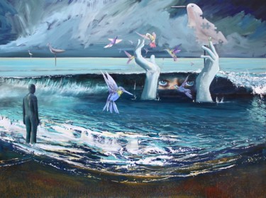 Peinture intitulée "Bells Beach Far Awa…" par Simon Jones, Œuvre d'art originale, Huile