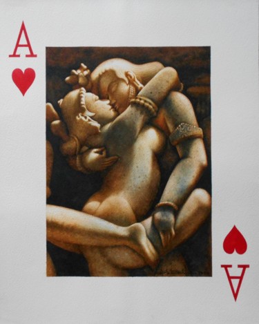 Ζωγραφική με τίτλο "a lovely play card" από Sudipta Karmakar, Αυθεντικά έργα τέχνης, Ακουαρέλα