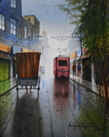 Malerei mit dem Titel "After rainy day in…" von Sudipta Karmakar, Original-Kunstwerk, Aquarell