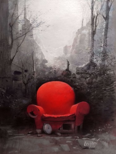 Painting titled "Le fauteuil rouge" by Sylvain Loisant, Original Artwork, Pastel