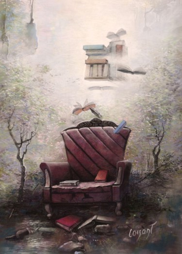 Pintura titulada "Le lecteur mauve" por Sylvain Loisant, Obra de arte original, Pastel Montado en Panel de madera