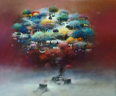 Pittura intitolato "Arbre d'arbre en au…" da Sylvain Loisant, Opera d'arte originale, Olio