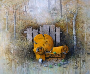 Peinture intitulée "Le passage d'or" par Sylvain Loisant, Œuvre d'art originale, Huile Monté sur Châssis en bois