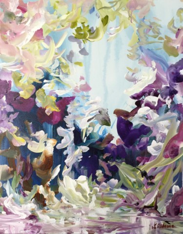 Painting titled "Abstract floral gar…" by Sveta Osborne, Original Artwork, Acrylic Mounted on Wood Stretcher frame