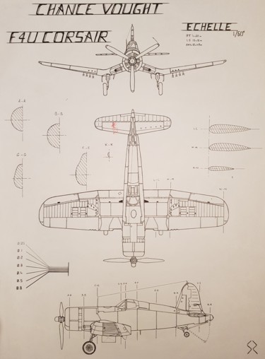 Dessin intitulée "Plan avion" par Sebseb, Œuvre d'art originale, Encre