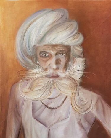 Pintura intitulada "the man with the tu…" por Sol, Obras de arte originais, Pastel