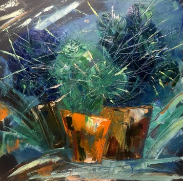 Painting titled "Cactus" by Sniazhana Seradziuk, Original Artwork, Oil