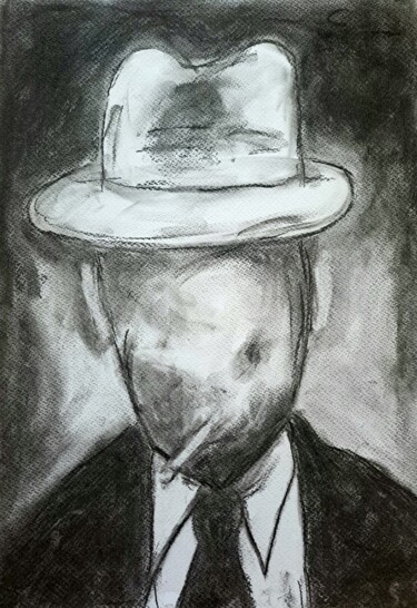 Drawing titled "Without Face" by Sébastien Sautron, Original Artwork, Charcoal