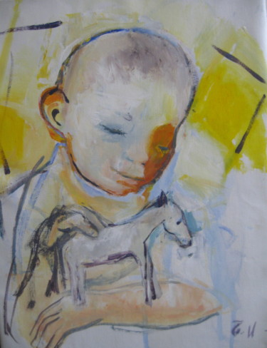 Malerei mit dem Titel "The boy with a toy…" von Sheila, Original-Kunstwerk, Acryl