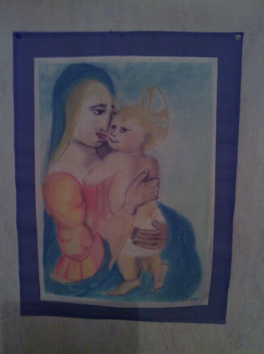 Peinture intitulée "vierge a l enfant" par San, Œuvre d'art originale