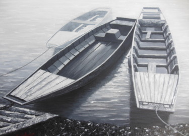 Peinture intitulée "Barques sur la Loir…" par S-Valques, Œuvre d'art originale, Acrylique