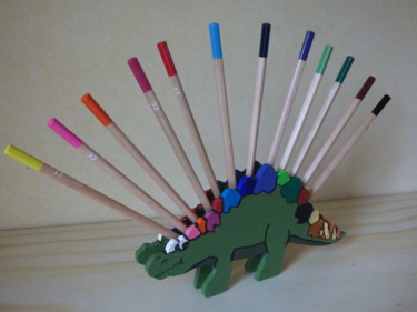 Peinture intitulée "Porte-crayons Dino" par S-Valques, Œuvre d'art originale, Acrylique