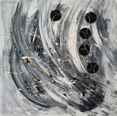 Malerei mit dem Titel "Schwarze Kreise" von Sigrid Vondran, Original-Kunstwerk, Acryl Auf Keilrahmen aus Holz montiert