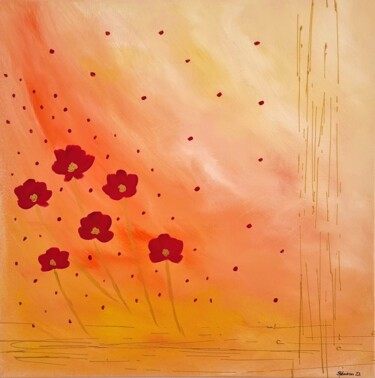 Painting titled "Blumen rot" by Sigrid Vondran, Original Artwork, Acrylic Mounted on Wood Stretcher frame