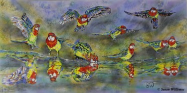 Painting titled "Eastern Rosella ref…" by Susan Willemse, Original Artwork, Acrylic Mounted on Wood Stretcher frame