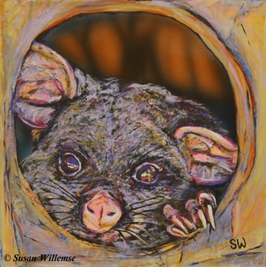 Painting titled "Possum" by Susan Willemse, Original Artwork, Acrylic Mounted on Other rigid panel