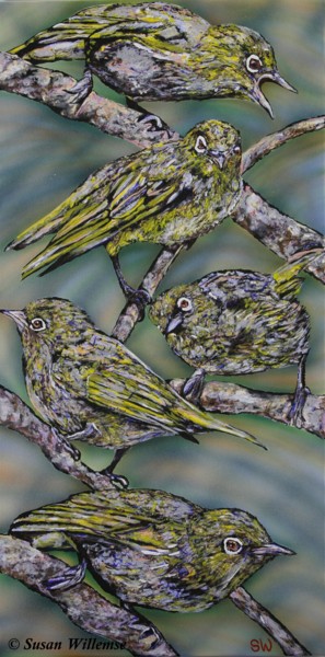 Painting titled "Witoogies" by Susan Willemse, Original Artwork, Acrylic Mounted on Wood Stretcher frame